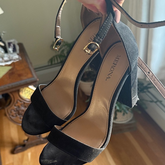 Merona Black Suede Heeled Sandals - Picture 1 of 2